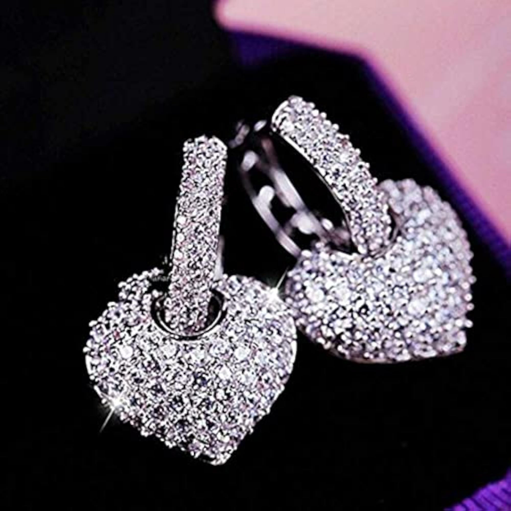 Silver Plated Heart Shape Hoop Earring, Dangling Huggie